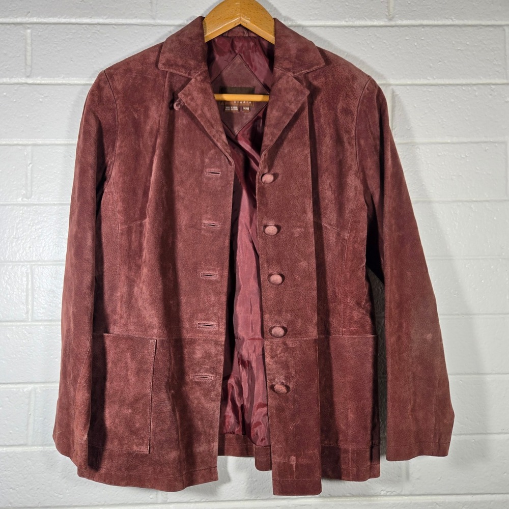 Vtg Stan Herman Studio Suede Leather Jacket Medium Burgundy Blazer Boho Casual